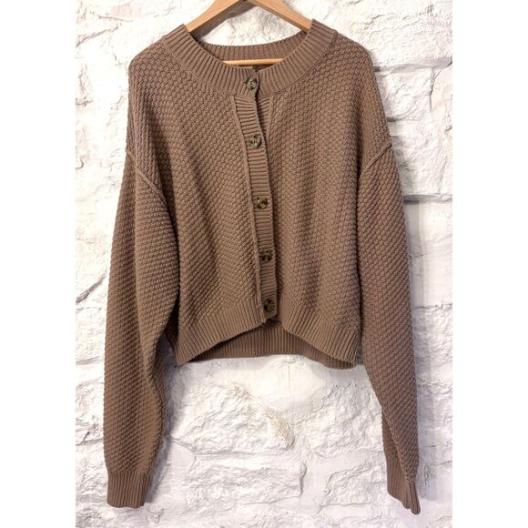 Free People Sweaters - Free People Taupe Chunky Knit Cropped Cardigan Textured Cozycore Grandpacore  XL